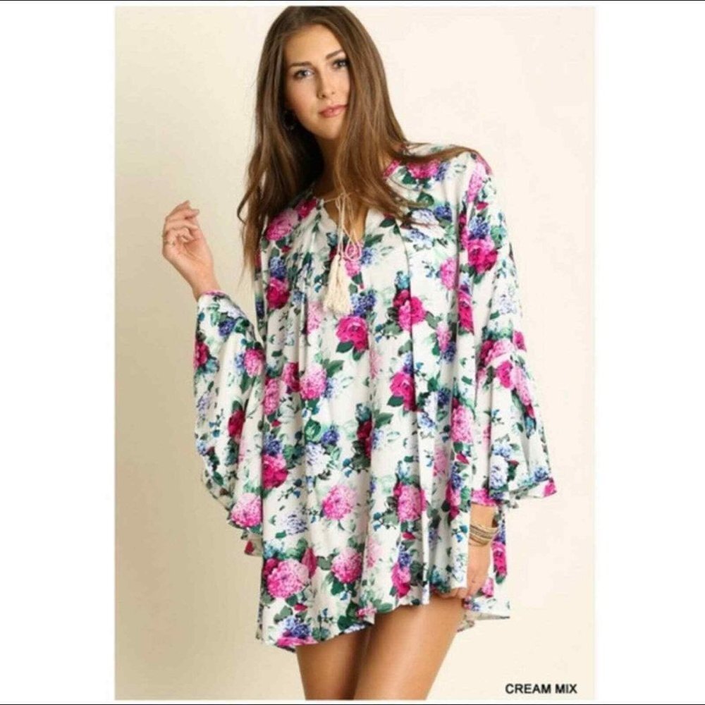 Umgee Boho Floral Flowy Mini Dress Small